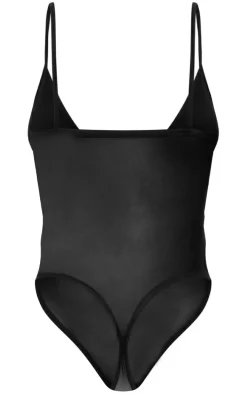 Black Mesh Plunge Bodysuit