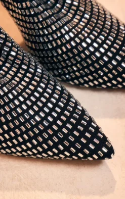 PrettyLittleThing High Heels*Mesh Point Toe Diamante High Heeled Sock Ankle Boots