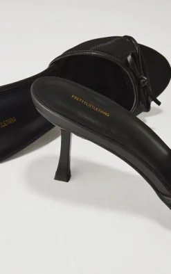 PrettyLittleThing Mules*Mesh Round Toe Bow Strap Mid Heeled Mules