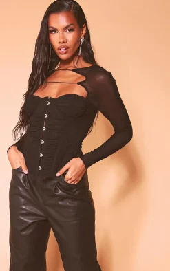 PrettyLittleThing Corsets*Mesh Ruched Hook And Eye Corset