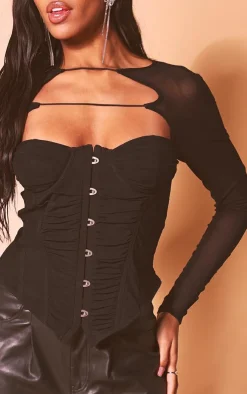 PrettyLittleThing Corsets*Mesh Ruched Hook And Eye Corset