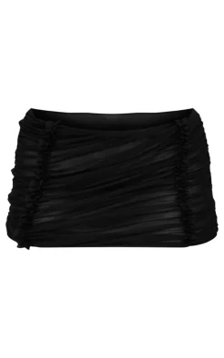 Black Mesh Ruched Mini Beach Skirt