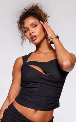 Discount PrettyLittleThing Mesh Sheer Cut Out Top Black