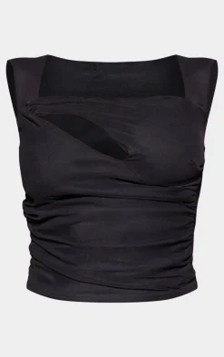 Discount PrettyLittleThing Mesh Sheer Cut Out Top Black