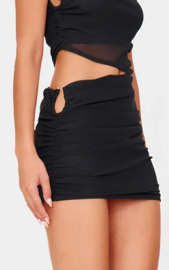 Online PrettyLittleThing Mesh Trim Detail Ruched Skirt Black