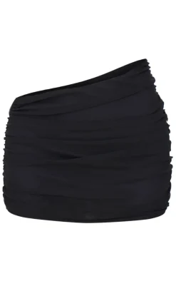 Online PrettyLittleThing Mesh Trim Detail Ruched Skirt Black