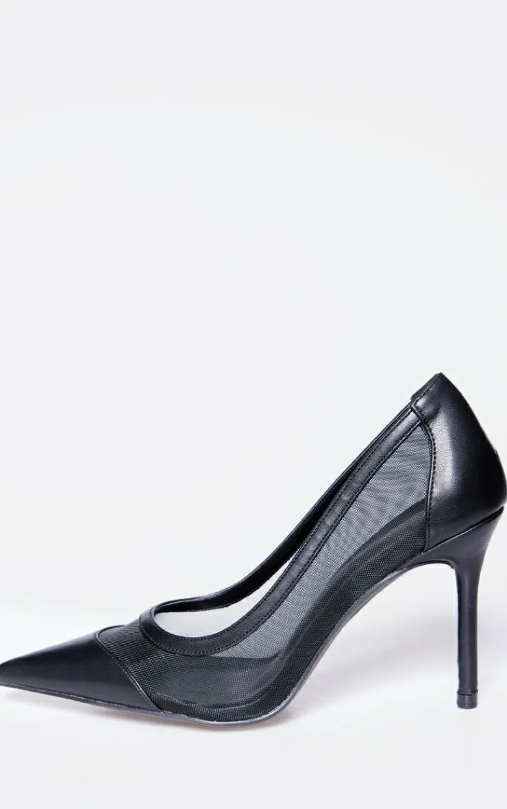 PrettyLittleThing Wide Fit Heels*Mesh Wide Fit Point Toe Contrast High Stiletto Court Heels
