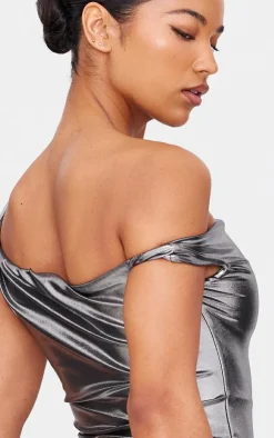 Metallic Asymmetric One Shoulder Mini Dress-PrettyLittleThing New