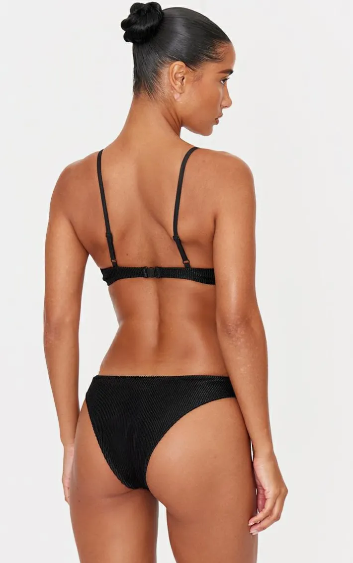 Black Metallic Crinkle Underwired Bikini Top