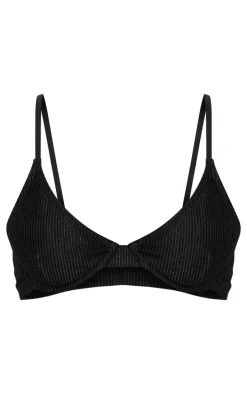 Black Metallic Crinkle Underwired Bikini Top