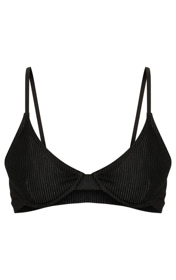 Black Metallic Crinkle Underwired Bikini Top