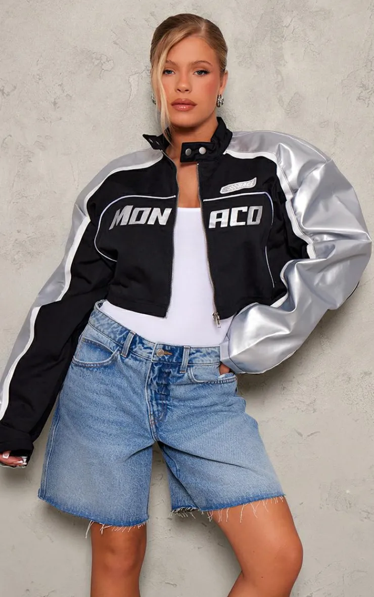 PrettyLittleThing Faux Leather Jackets*Metallic Faux Leather Contrast Sleeve Racer Jacket