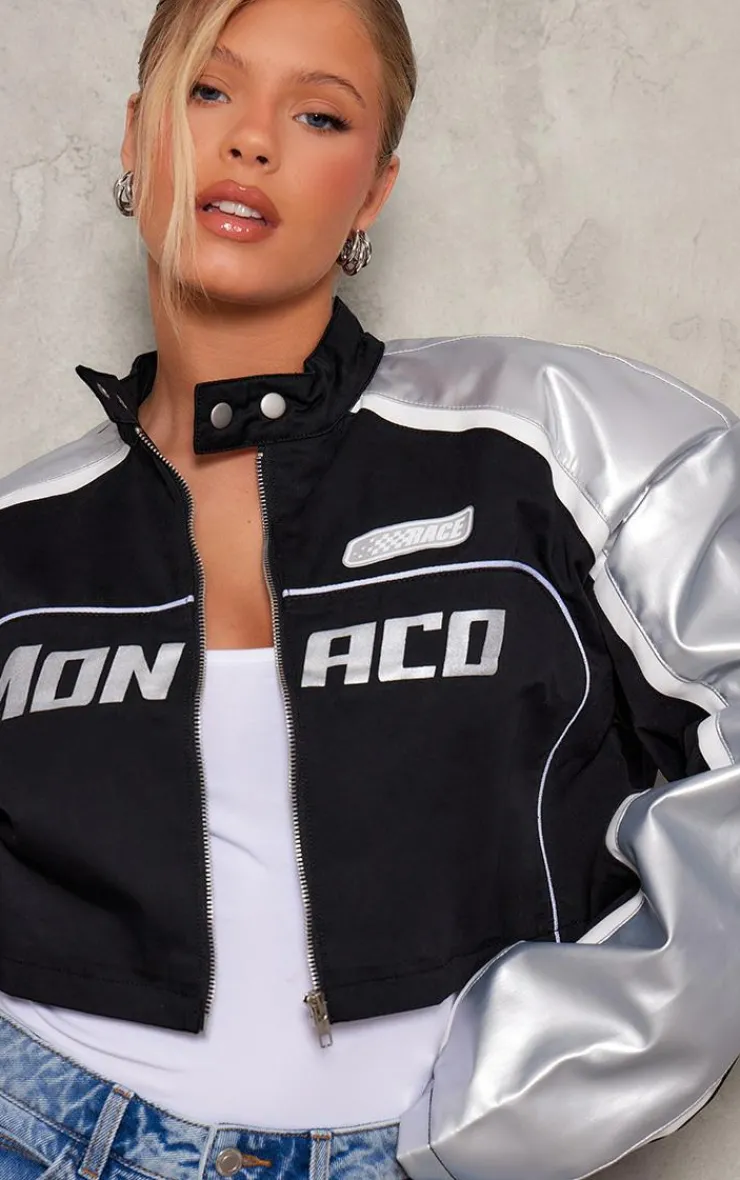 PrettyLittleThing Faux Leather Jackets*Metallic Faux Leather Contrast Sleeve Racer Jacket