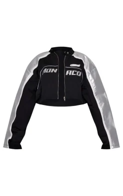 PrettyLittleThing Faux Leather Jackets*Metallic Faux Leather Contrast Sleeve Racer Jacket