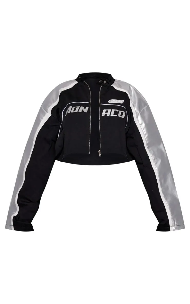 PrettyLittleThing Faux Leather Jackets*Metallic Faux Leather Contrast Sleeve Racer Jacket