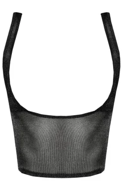 Black Metallic Knit Bra Detail Top