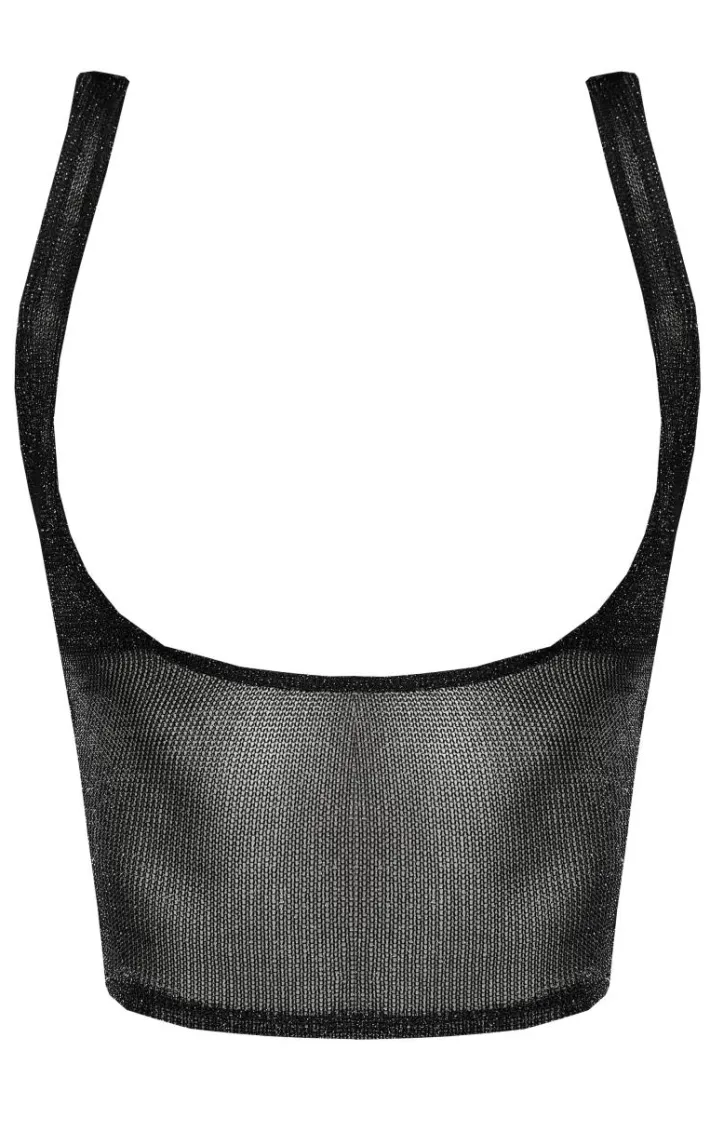Black Metallic Knit Bra Detail Top