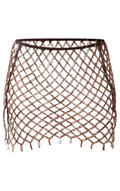 Hot PrettyLittleThing Metallic Sheer Beaded Low Rise Micro Mini Skirt Black
