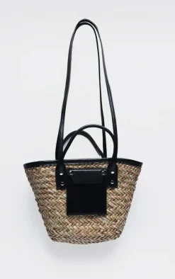 PrettyLittleThing Shoppers*Mini PU Trim Straw Tote Bag