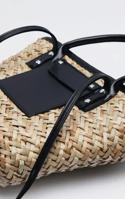 PrettyLittleThing Shoppers*Mini PU Trim Straw Tote Bag