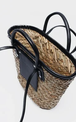 PrettyLittleThing Shoppers*Mini PU Trim Straw Tote Bag