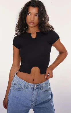 PrettyLittleThing T-Shirts*Modal Cotton Notch Neck Split Hem T Shirt