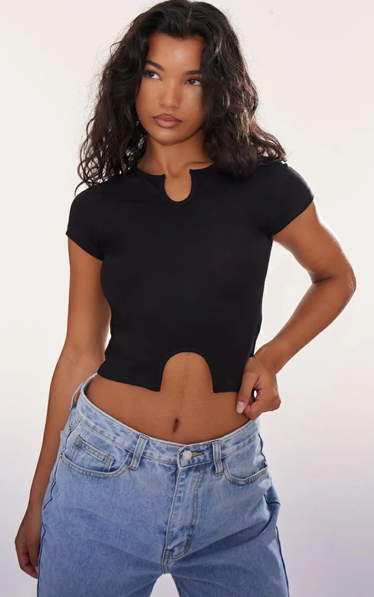 PrettyLittleThing T-Shirts*Modal Cotton Notch Neck Split Hem T Shirt