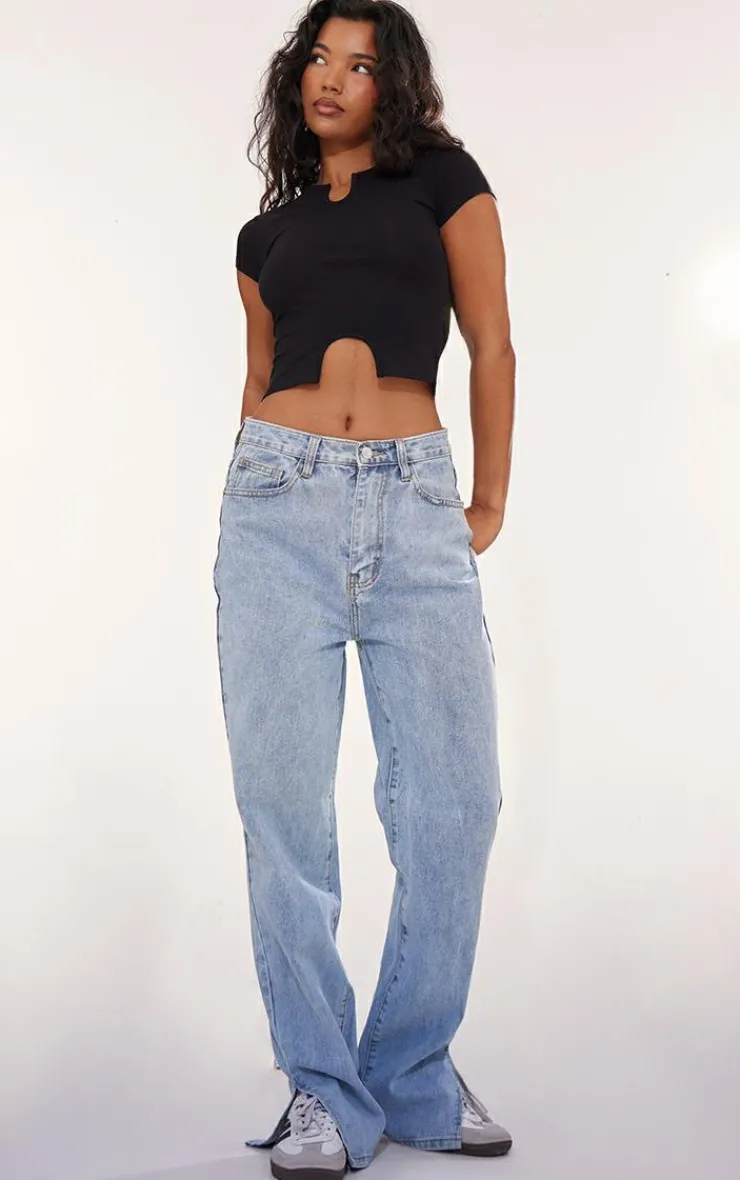 PrettyLittleThing T-Shirts*Modal Cotton Notch Neck Split Hem T Shirt