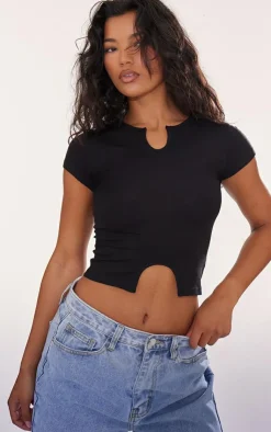 PrettyLittleThing T-Shirts*Modal Cotton Notch Neck Split Hem T Shirt