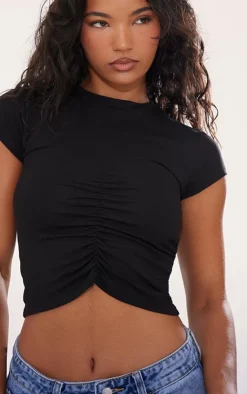 PrettyLittleThing T-Shirts*Modal Cotton Ruched Front Crop T Shirt