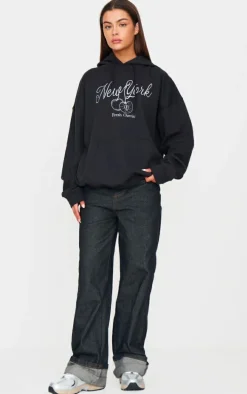 Black New York Cherry Embroidered Hoodie