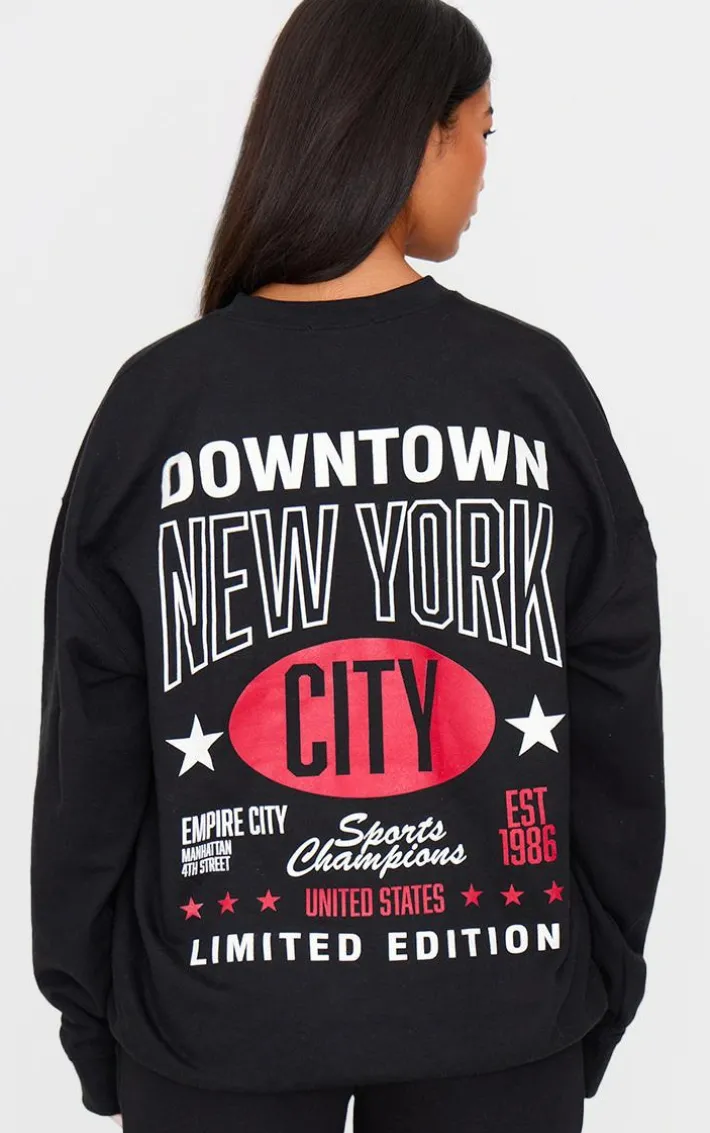 Black New York Downtown Back Printed Sweatshirt