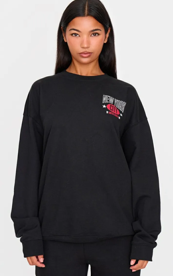 Black New York Downtown Back Printed Sweatshirt