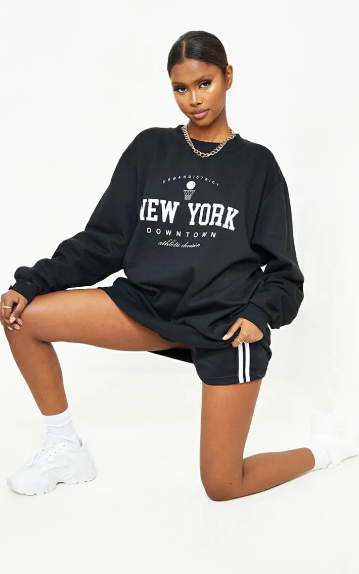 Black New York Downtown Graphic Printed Sweatshirt