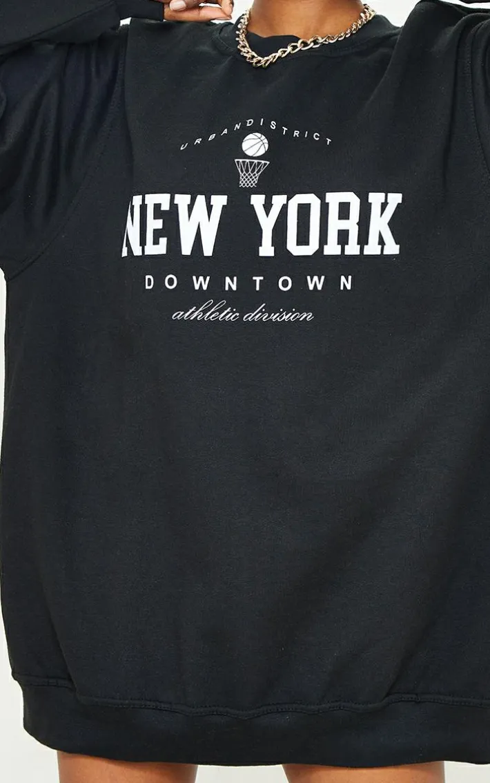 Black New York Downtown Graphic Printed Sweatshirt