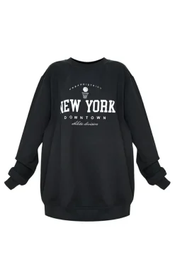 Black New York Downtown Graphic Printed Sweatshirt