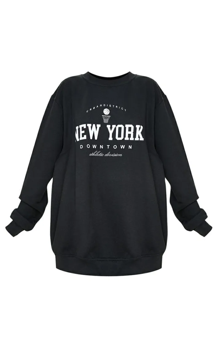 Black New York Downtown Graphic Printed Sweatshirt