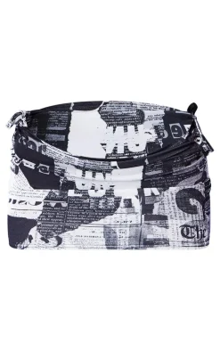 Best PrettyLittleThing Newspaper Print Lace Up Side Micro Mini Skirt Black