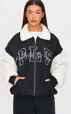 PrettyLittleThing Bomber Jackets*Nylon Contrast Faux Fur Sleeves Bomber Jacket
