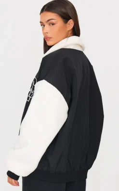 PrettyLittleThing Bomber Jackets*Nylon Contrast Faux Fur Sleeves Bomber Jacket