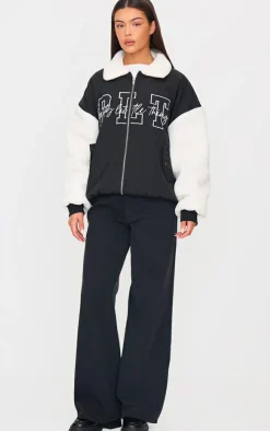 PrettyLittleThing Bomber Jackets*Nylon Contrast Faux Fur Sleeves Bomber Jacket
