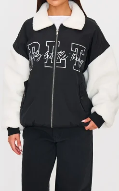 PrettyLittleThing Bomber Jackets*Nylon Contrast Faux Fur Sleeves Bomber Jacket