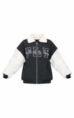 PrettyLittleThing Bomber Jackets*Nylon Contrast Faux Fur Sleeves Bomber Jacket