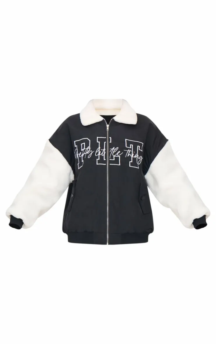 PrettyLittleThing Bomber Jackets*Nylon Contrast Faux Fur Sleeves Bomber Jacket
