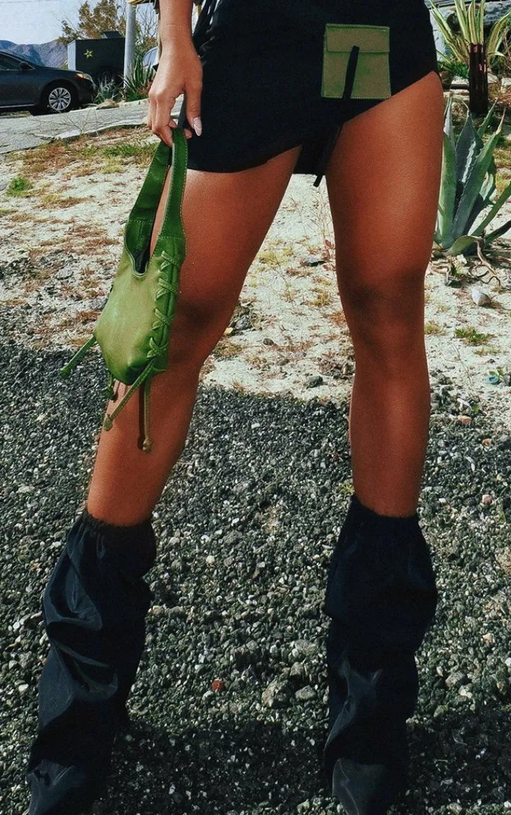 PrettyLittleThing Heeled Boots*Nylon Elasticated Pointed Clipped Wedge Heeled Boots