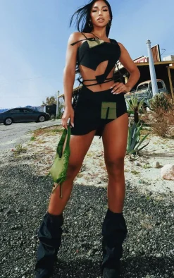 PrettyLittleThing Heeled Boots*Nylon Elasticated Pointed Clipped Wedge Heeled Boots
