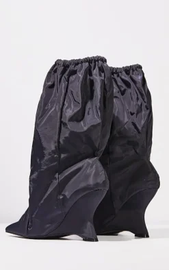 PrettyLittleThing Heeled Boots*Nylon Elasticated Pointed Clipped Wedge Heeled Boots