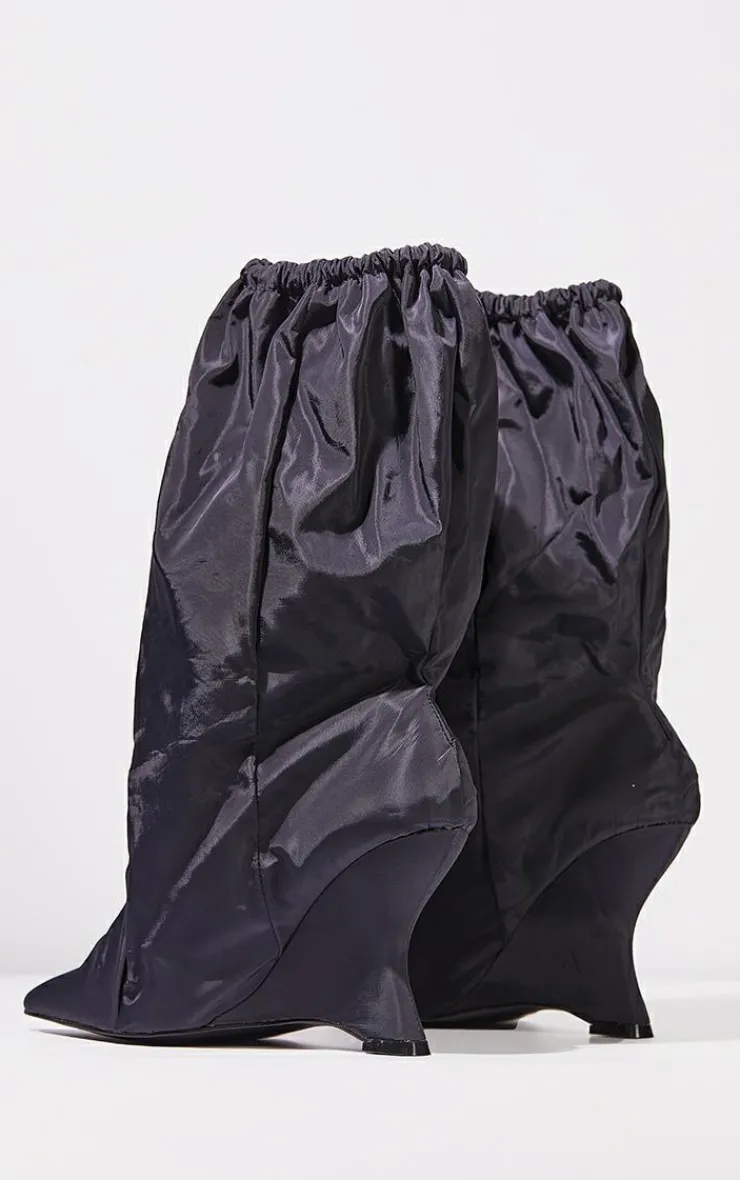 PrettyLittleThing Heeled Boots*Nylon Elasticated Pointed Clipped Wedge Heeled Boots