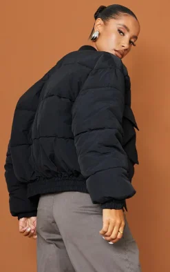 PrettyLittleThing Bomber Jackets*Nylon Pocket Front Panel Sleeve Oversized Bomber Jacket