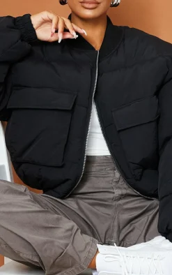 PrettyLittleThing Bomber Jackets*Nylon Pocket Front Panel Sleeve Oversized Bomber Jacket
